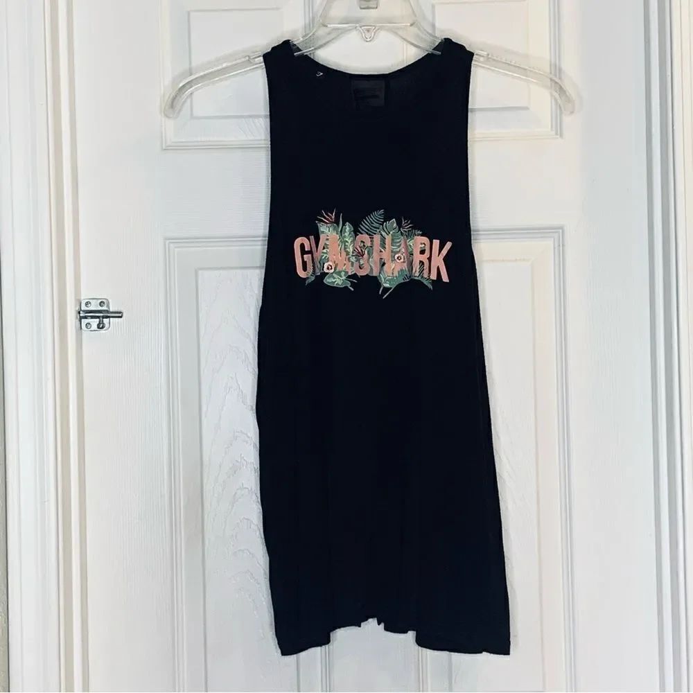 Gymshark Relaxed Logo Embroidered Tank Black Floral Tie Pump Cover Size Small